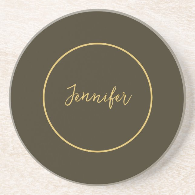 Modern Gold Colour Calligraphy Plain Unique Coaster (Front)