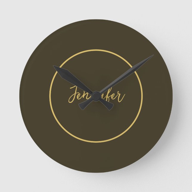 Modern Gold Colour Calligraphy Plain Unique Round Clock (Front)