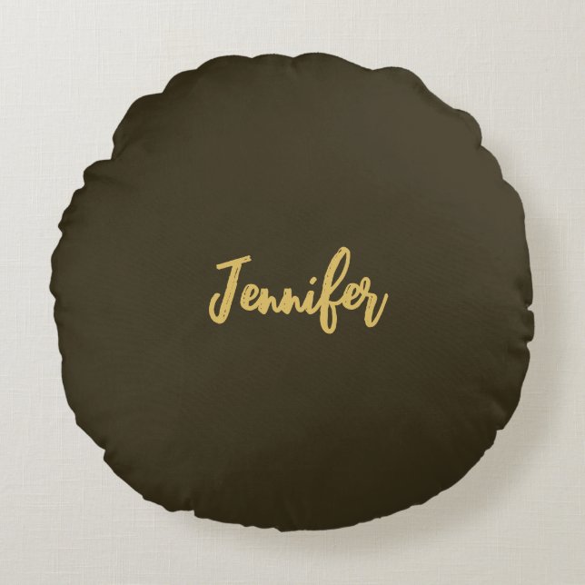 Modern Gold Colour Calligraphy Plain Unique Round Cushion (Front)