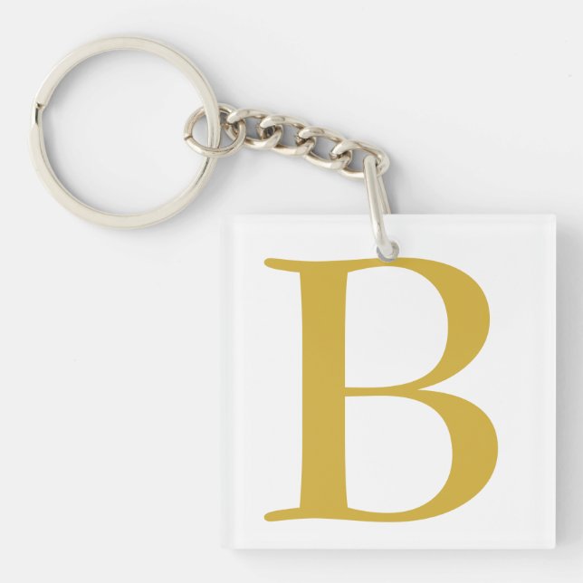 Modern Gold Colour Monogram Add Name Initial Key Ring (Front)
