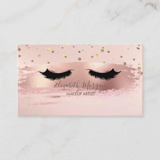 Modern Gold Confetti, Brush Stroke,Faux Lashes Business Card (Front)