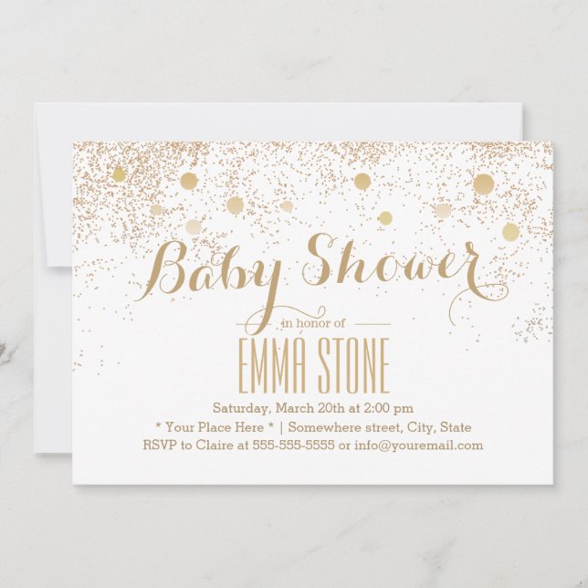 Modern Gold Confetti Dots Baby Shower Invitation (Front)