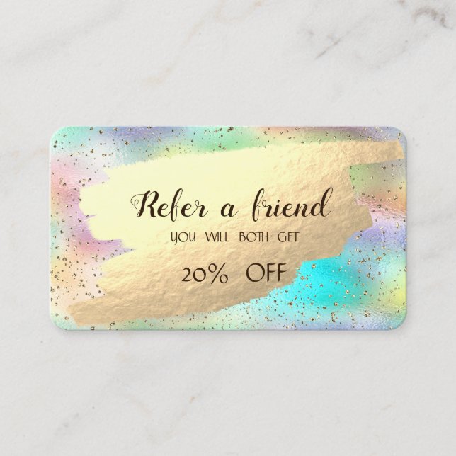 Modern Gold Confetti,Gold Brush Stroke Holographic Referral Card (Front)