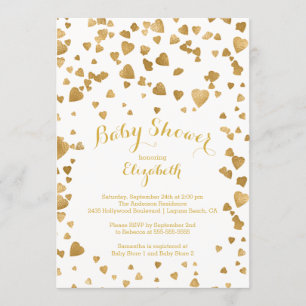 Modern Gold Confetti Hearts Baby Shower Invitation