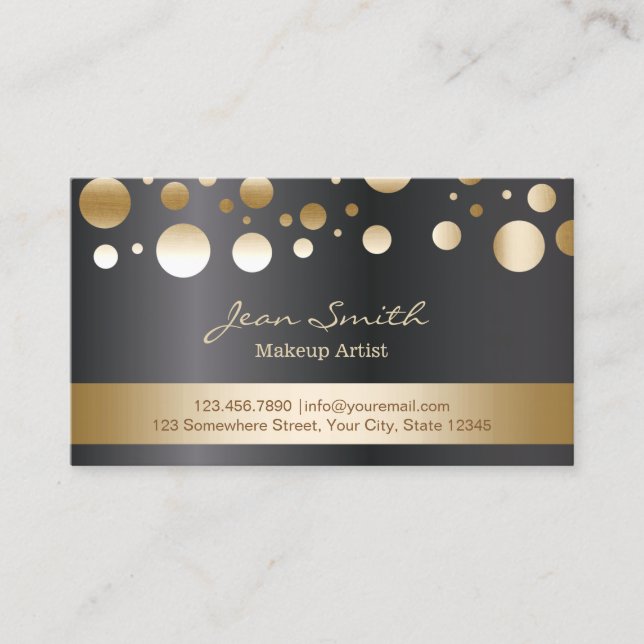 Modern Gold Confetti Makeup Artist Beauty Salon Business Card (Front)
