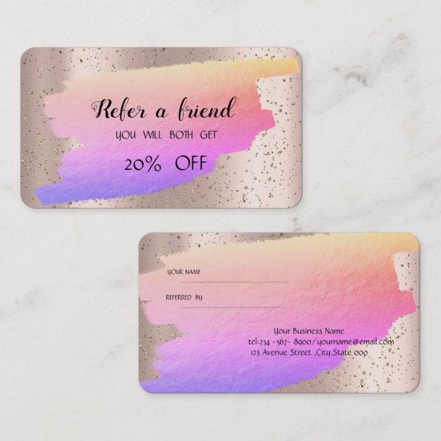 Modern Gold Confetti,Ombre Brush Stroke Rose Gold  Referral Card (Front/Back)