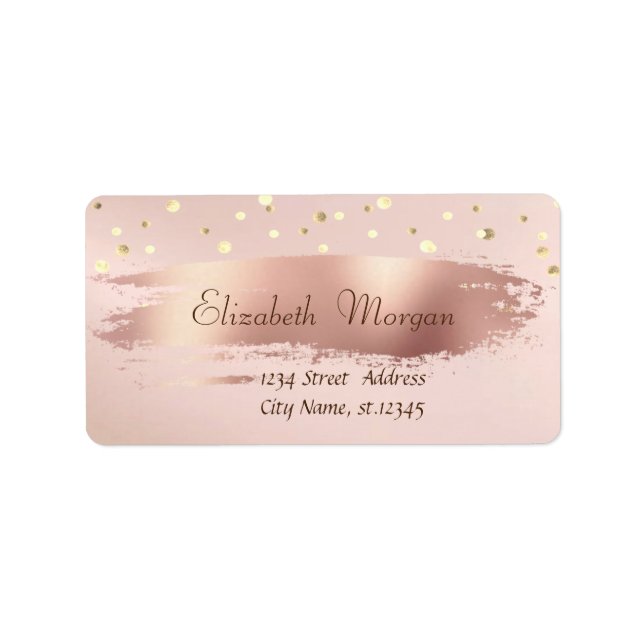 Modern  Gold Confetti, Rose Gold Brush Stroke Label (Front)