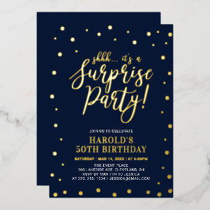 Modern Gold Confetti Surprise Birthday Party