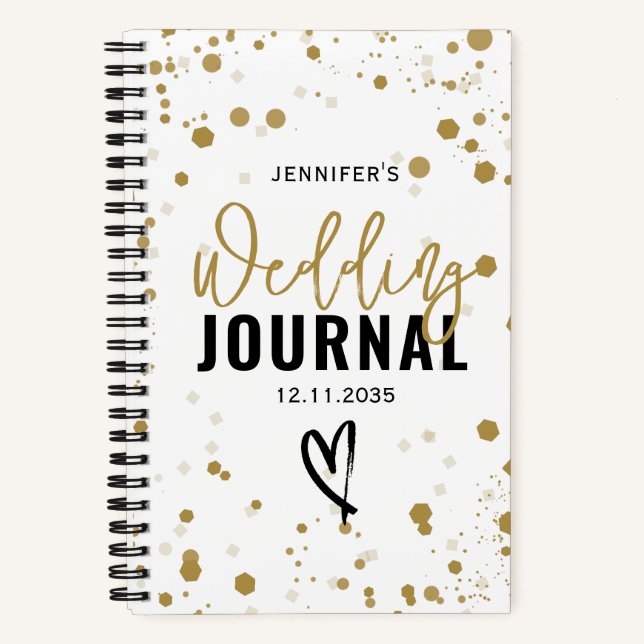 Modern Gold Confetti Wedding BUJO Notebook (Front)