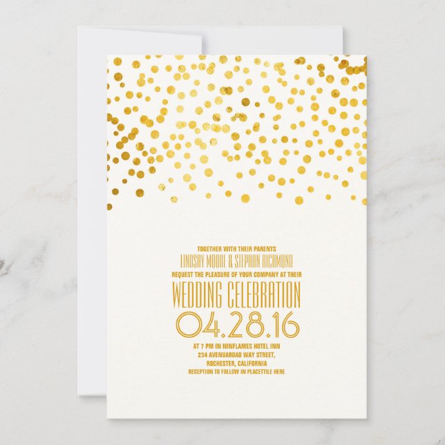 Modern Gold Confetti Wedding Invitation (Front)