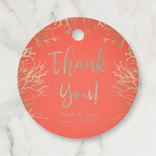 Modern Gold Coral Orange Elegant Beach Wedding Favour Tags