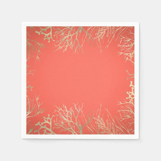 Modern Gold Coral Orange Elegant Beach Wedding Napkin (Front)
