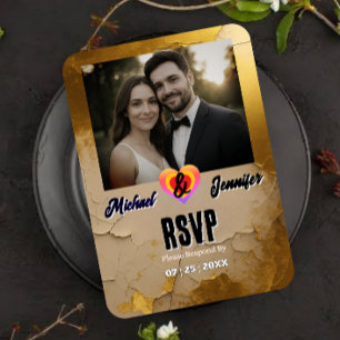Modern Gold Cracked Photo Wedding RSVP Card