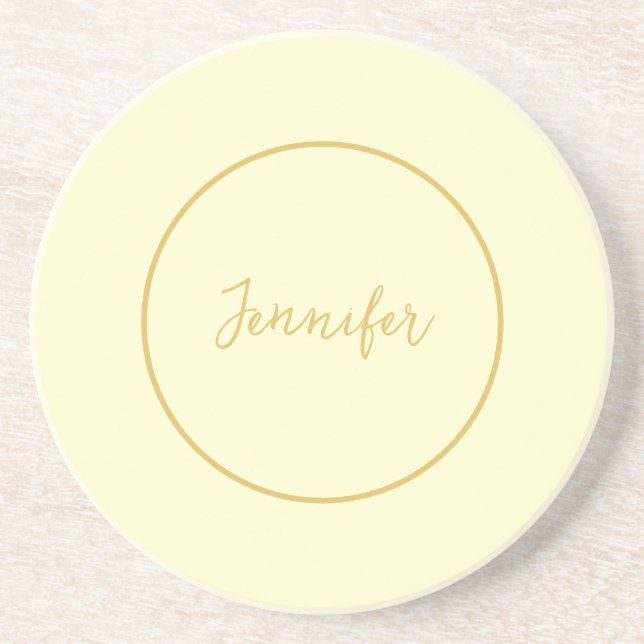 Modern Gold & Cream Colour Calligraphy Plain Uniqu Coaster (Front)