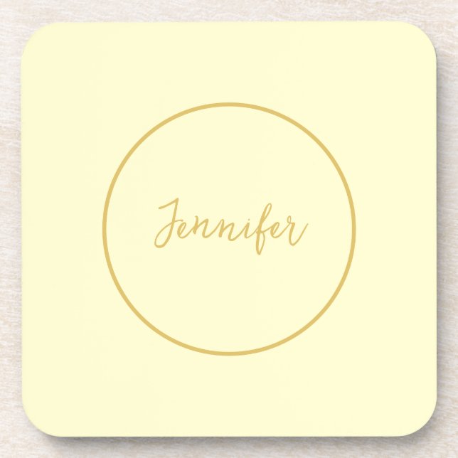 Modern Gold & Cream Colour Calligraphy Plain Uniqu Coaster (Front)