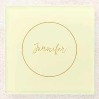 Modern Gold & Cream Colour Calligraphy Plain Uniqu Glass Coaster