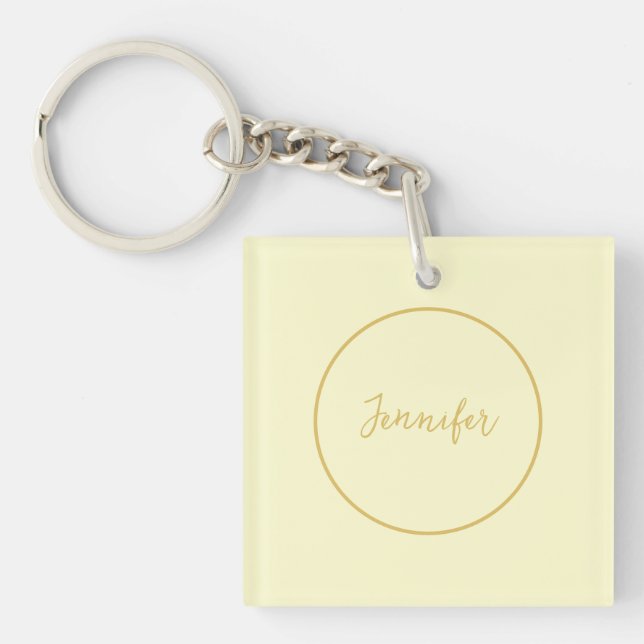 Modern Gold & Cream Colour Calligraphy Plain Uniqu Key Ring (Front)