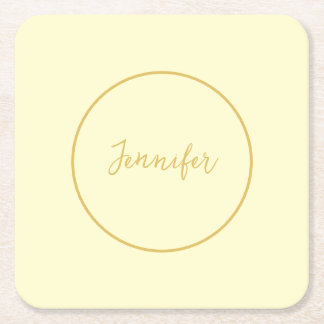 Modern Gold & Cream Colour Calligraphy Plain Uniqu Square Paper Coaster
