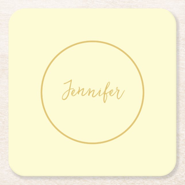 Modern Gold & Cream Colour Calligraphy Plain Uniqu Square Paper Coaster (Front)