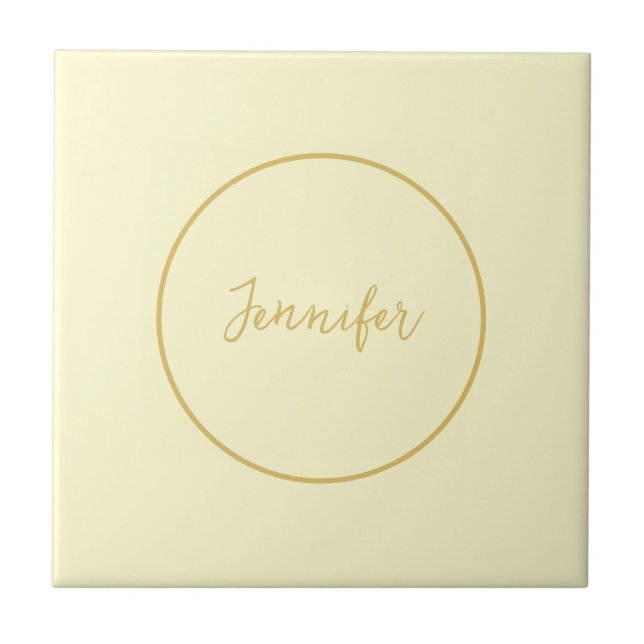 Modern Gold & Cream Colour Calligraphy Plain Uniqu Tile (Front)
