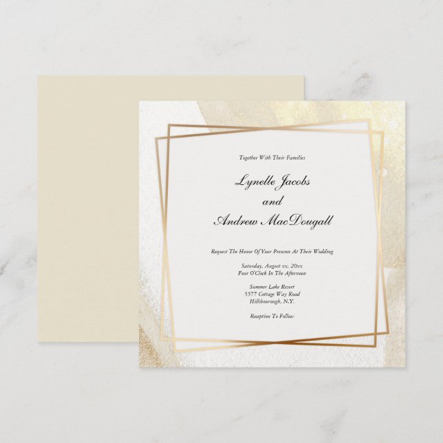 Modern Gold & Cream Framed Wedding Invitation (Front/Back)