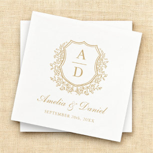Modern Gold Crest Elegant Monogram Wedding Napkin