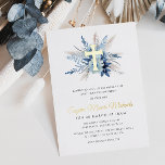 modern gold cross first communion invitation foil<br><div class="desc">A modern gold foil cross blue floral pampas grass design boy first communion invitation card. The colours and text can be personalised.</div>