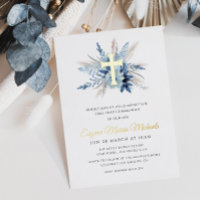 modern gold cross first communion invitation foil 