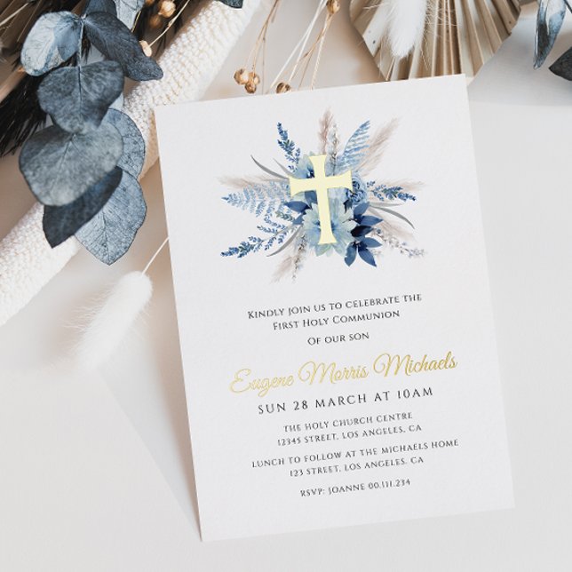 modern gold cross first communion invitation foil  (Creator Uploaded)