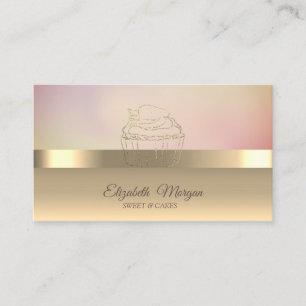  Modern Gold Cupcake Strawberry Bakery Business Card