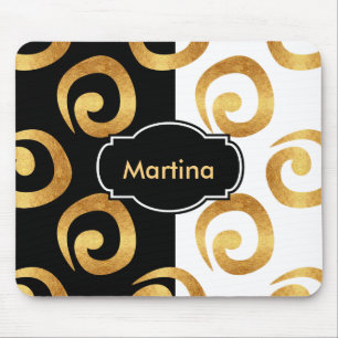 Modern Gold Curls Pattern with Custom Monogram Mouse Mat