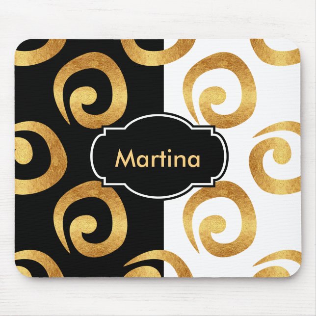 Modern Gold Curls Pattern with Custom Monogram Mouse Mat (Front)