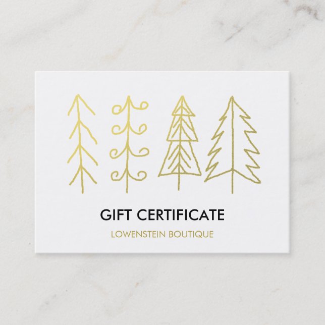 Modern Gold Cute Christmas Trees Gift Certificate (Front)