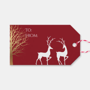 Modern Gold Deer Deep Red Gift Tags