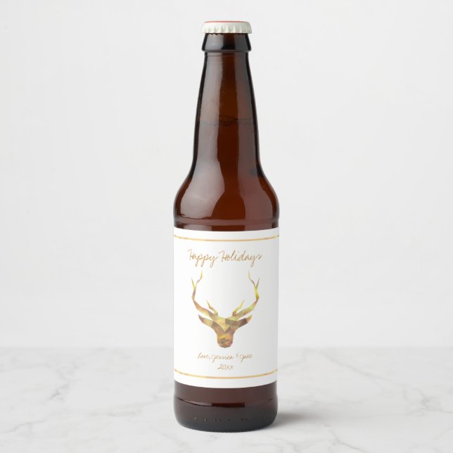 Modern Gold Deer, Holiday Beer Bottle Label (Front)