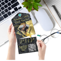 Modern Gold Diamond Black Wedding Invitationl