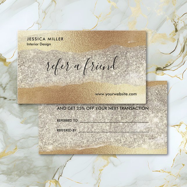 Modern Gold Diamond Glitter Faux Foil Appointment  Referral Card (Close up)