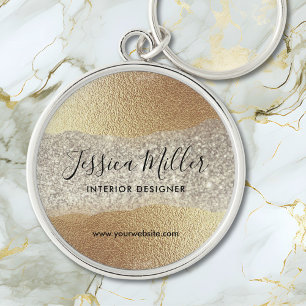 Modern Gold Diamond Glitter Faux Foil Luxury Glam Key Ring