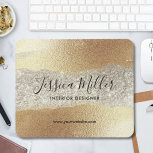 Modern Gold Diamond Glitter Faux Foil Luxury Glam Mouse Mat