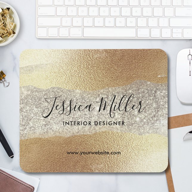 Modern Gold Diamond Glitter Faux Foil Luxury Glam Mouse Mat (In situ)