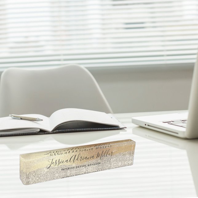 Modern Gold Diamond Glitter Faux Foil Luxury Glam Nameplate (In situ)