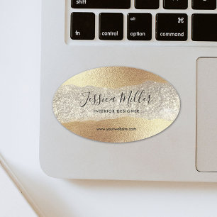 Modern Gold Diamond Glitter Faux Foil Luxury Glam Oval Sticker
