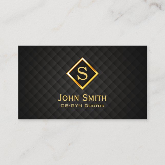 Modern Gold Diamond Monogram OB/GYN  Business Card (Front)