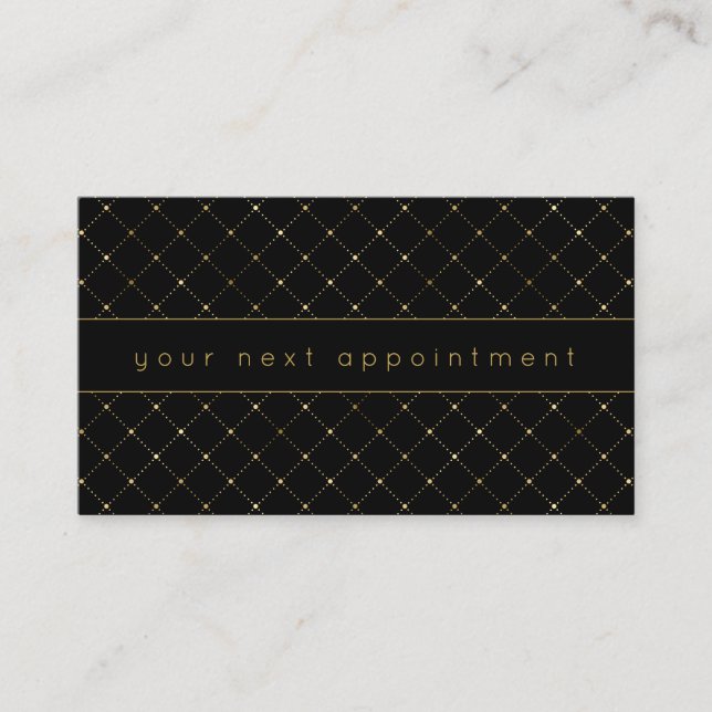 Modern Gold Diamond Pattern Black Appointment Business Card (Front)