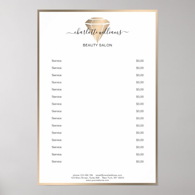 Modern Gold Diamond Price List Poster (Front)