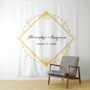 Modern Gold Diamond Wedding Photo Booth Backdrop Tapestry