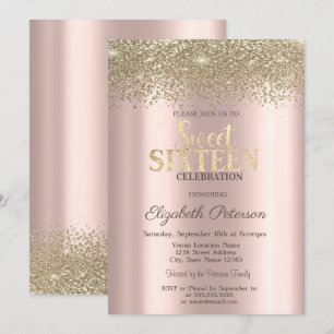 Modern Gold Diamonds Rose Gold Sweet 16 Invitation