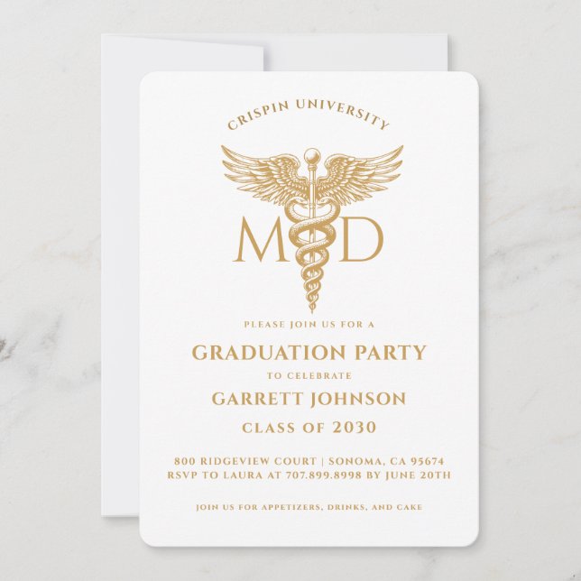 Modern Gold Doctor Graduation Party Invitation (Front)