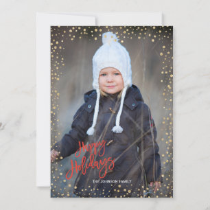 Modern gold dot with red lettering Happy Holidays Holiday Card