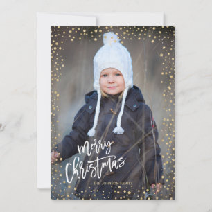 Modern gold dot with white lettering Christmas Holiday Card